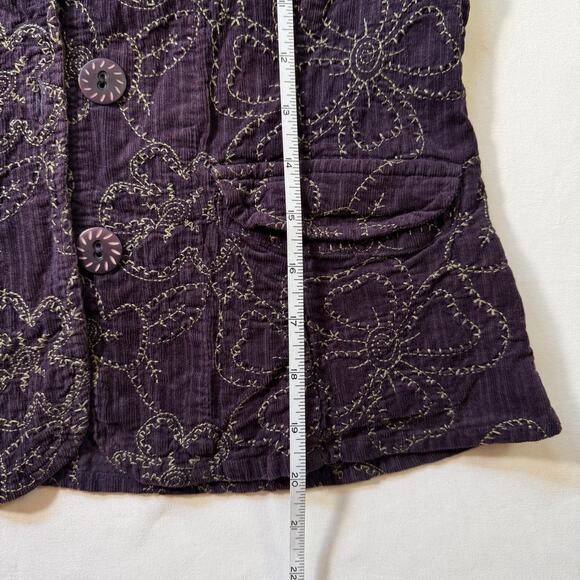 FLAX Purple Embroidered 100% Cotton Blazer Jacket Petite Cottagecore Academia - Picture 6 of 6